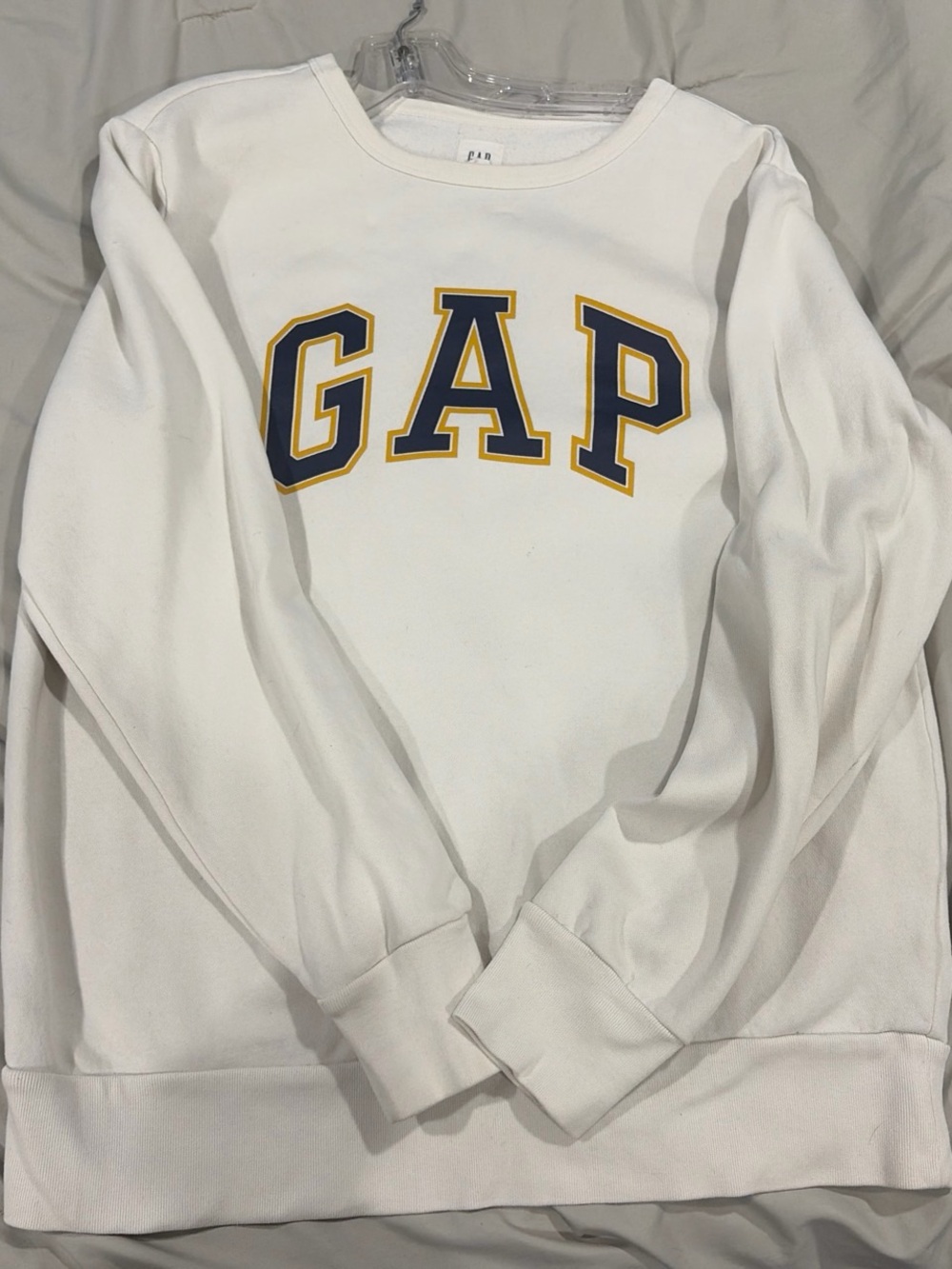 GAP White Crew Sweatshirt with Navy and Yellow Logo